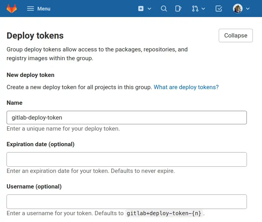 gitlab deploy token form